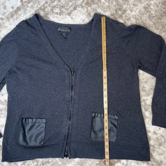 Lane Bryant charcoal gray with black faux leather pockets zip up cardigan SZ 18 - Picture 9 of 11